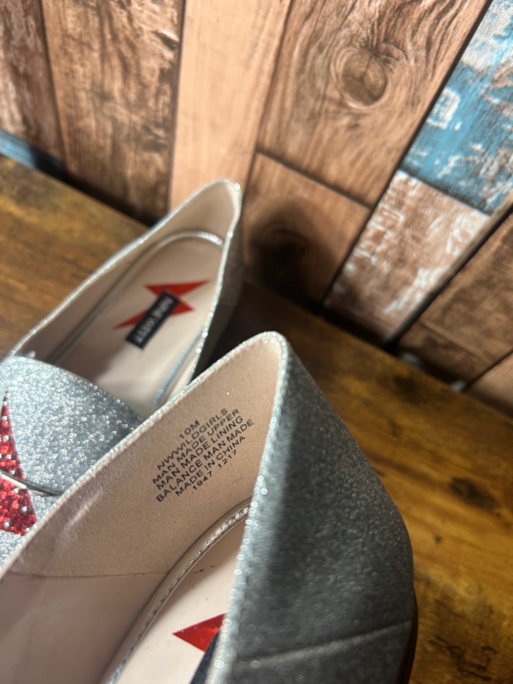 Nine West Silver Glitter Slip-On Loafers with Red Lightning Detail - Picture 16 of 16
